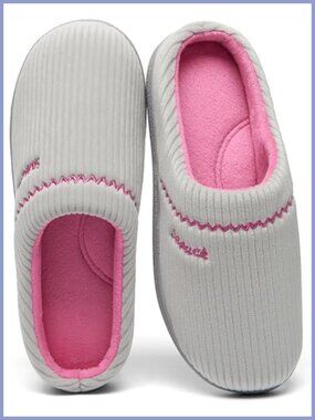Womens Slippers Arch Support Memory Foam Corduroy Fleece Lined Non-Slip